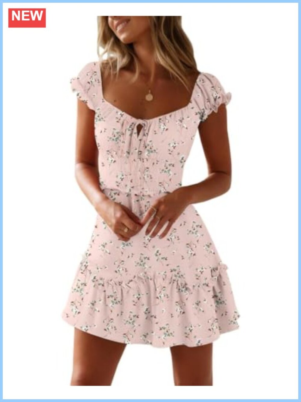 YOBECHO Women Polyester Floral Print Sweetheart Neck Mini Sundress